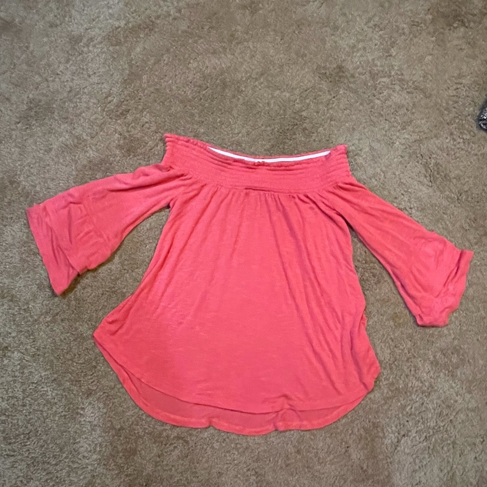 Off shoulder coral blouse